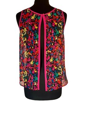 Open Back Single Button Bright Multi-Color Floral Tank Top - Women's